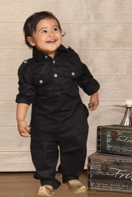 SUNCITY FASHION MART Baby Boys Casual Kurta and Pyjama Set(Black Pack of 1)