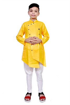 UVee Boys Festive & Party Kurta and Pyjama Set(Yellow Pack of 1)