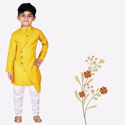 V FASHION HUB Baby Boys Festive & Party Kurta and Pyjama Set(Yellow Pack of 1)