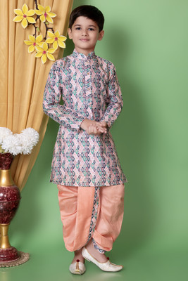 COSMOS ART ENTERPRISE Boys Festive & Party, Wedding Kurta and Dhoti Pant Set(Orange Pack of 1)