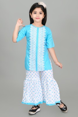 Super Kolkata Girls Casual Kurta and Palazzo Set(Light Blue Pack of 2)