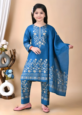 Z NEW KOLPONA FASHION Girls Wedding Churidar and Dupatta Set(Blue Pack of 1)