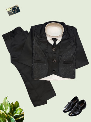 HPN CLOTHING Boys Festive & Party, Wedding Blazer, Shirt and Trouser Set(Black Pack of 1)