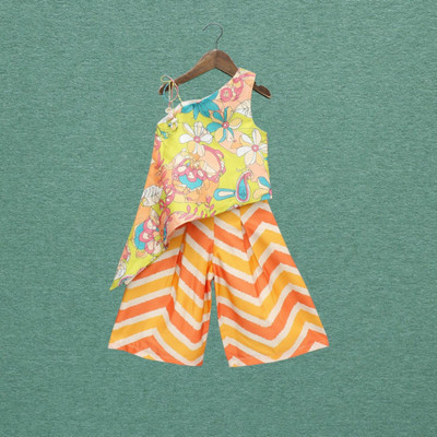 RUBEE FEB Girls Festive & Party, Wedding Kurta and Palazzo Set(Multicolor Pack of 1)