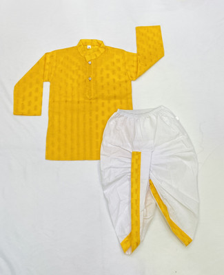 MK LASKAR FASHION Baby Boys Festive & Party Kurta and Dhoti Pant Set(Yellow Pack of 1)