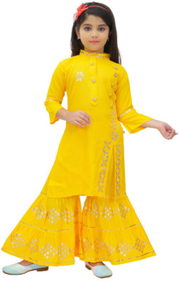 LINK KWALITY Girls Casual Kurta and Pyjama Set(Yellow Pack of 1)