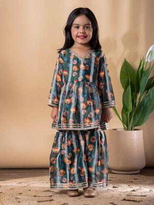 Readiprint Girls Festive & Party Kurta and Sharara Set(Green Pack of 1)