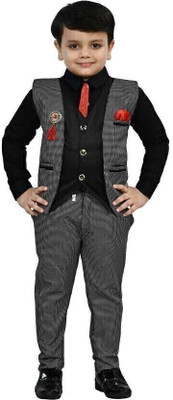 SAcollectoion Boys Festive & Party, Wedding Blazer, Shirt and Trouser Set(Black Pack of 1)