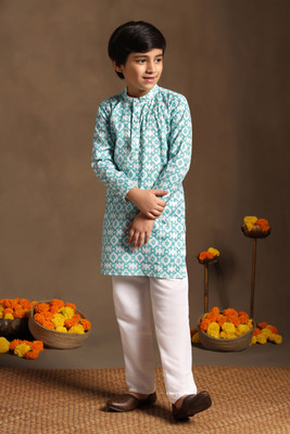 Fashion Dream Boys Festive & Party Kurta and Pyjama Set(Blue Pack of 1)