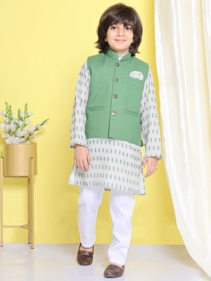 AJ Dezines Boys Festive & Party, Wedding Kurta, Waistcoat and Pyjama Set(Green Pack of 1)