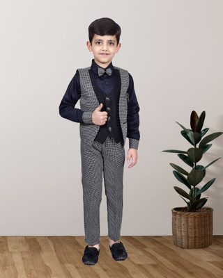 ZLZOLARIO Boys Festive & Party Shirt, Waistcoat and Pant Set(Black Pack of 1)