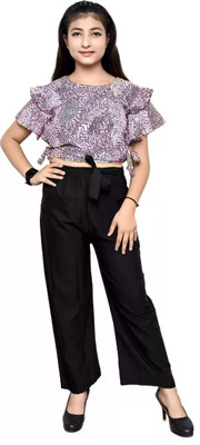 LEERUKA Girls Festive & Party Kurta and Trouser Set(Pink Pack of 1)