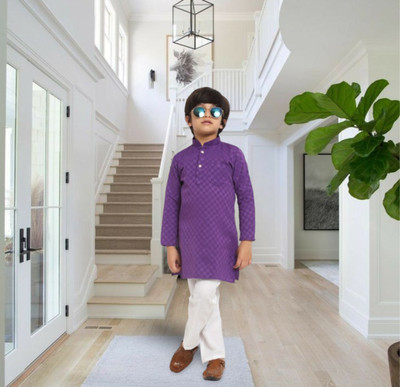 CENSAL Baby Boys Casual Kurta and Pyjama Set(Purple Pack of 1)