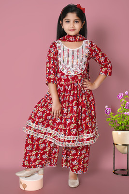 qadri fashion Girls Festive & Party Dupatta and Pyjama Set(White Pack of 1)