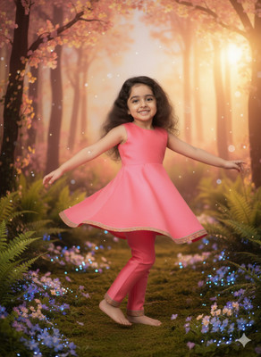 FLEXAA Girls Festive & Party, Casual, Formal, Wedding Kurta and Palazzo Set(Pink Pack of 1)