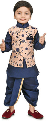 GalaxyXZ Boys Casual Kurta, Waistcoat and Dhoti Pant Set(Orange Pack of 1)