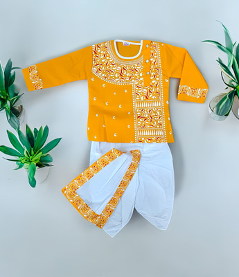 AHHYAN CREATION Boys Festive & Party Dhoti & Kurta Set(Yellow Pack of 1)
