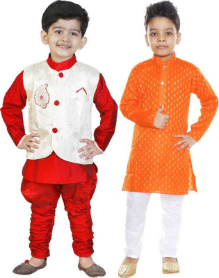 Covetus Boys Festive & Party Kurta, Waistcoat and Pyjama Set(Multicolor Pack of 2)