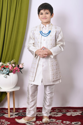 Hasibul Fashion Boys Festive & Party Kurta, Waistcoat and Pyjama Set(White Pack of 1)