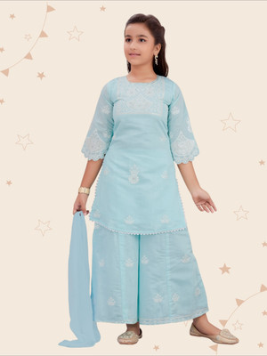 Kidotsav Girls Festive & Party Kurta and Palazzo Set(Light Green Pack of 1)