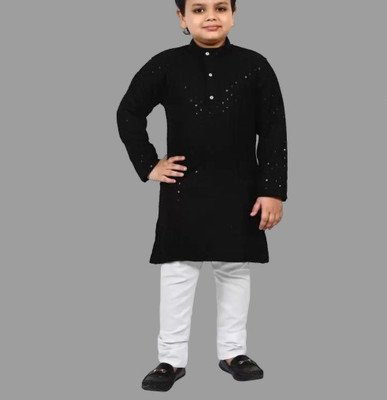 Qitty Baby Boys Festive & Party Kurta and Pyjama Set(Black Pack of 1)