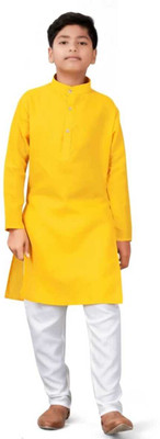 STCFASHION Boys Festive & Party Kurta and Pyjama Set(Yellow Pack of 1)