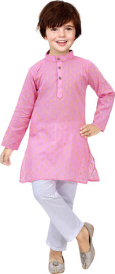 ZARTAJ Boys Festive & Party Kurta and Pyjama Set(Pink Pack of 1)