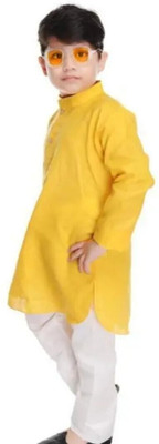VDC CREATIONS Baby Boys Festive & Party Kurta and Pyjama Set(Yellow Pack of 1)