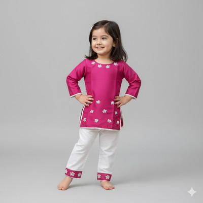 FLEXAA Girls Festive & Party, Casual, Formal, Wedding Kurta and Pyjama Set(Pink Pack of 1)