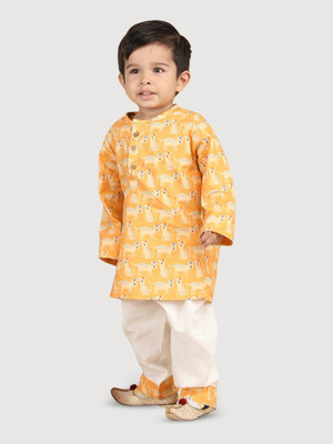 POLKA TOTS Boys Casual Kurta and Pyjama Set(Yellow Pack of 1)
