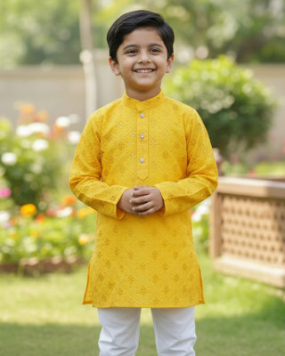 SHRISTIKIDS Baby Boys Festive & Party Kurta and Pyjama Set(Yellow Pack of 1)