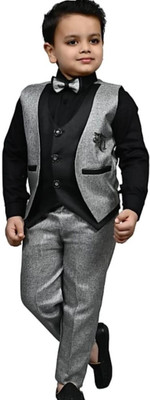 Deva Creation Boys Formal Shirt, Waistcoat and Pant Set(Grey Pack of 3)