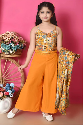 JG JHILIK GARMENTS Girls Festive & Party Ethnic Jacket, Kurta and Palazzo Set(Yellow Pack of 1)