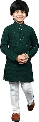 LABELZERO Boys Festive & Party Kurta and Pyjama Set(Green Pack of 1)