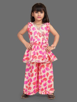 Integrity Girls Festive & Party, Wedding, Casual Kurta and Palazzo Set(Pink Pack of 1)