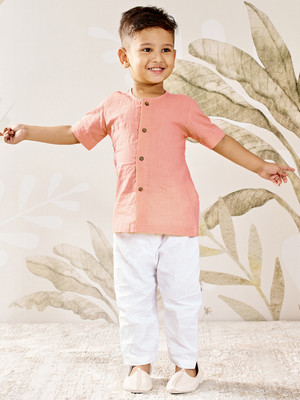 VASTRAMAY Boys Festive & Party Kurta and Pyjama Set(Beige Pack of 1)
