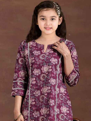Bholukart Girls Casual Dupatta and Pyjama Set(Maroon Pack of 1)
