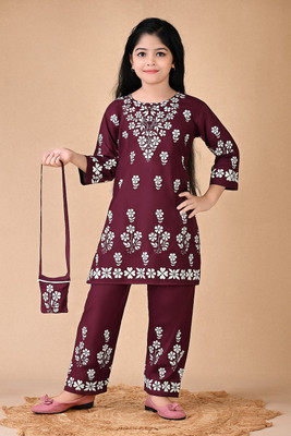 hallokidzz Girls Festive & Party, Formal, Casual, Wedding Kurta and Pyjama Set(Pink Pack of 1)