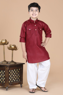 AJ Dezines Boys Festive & Party Kurta and Pyjama Set(Maroon Pack of 1)