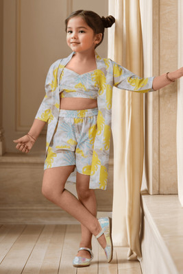 Cutidiva Girls Festive & Party Top and Skirt Set(Yellow Pack of 3)