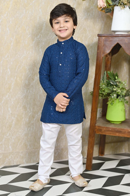 BT DEZINES Boys Festive & Party Kurta and Pyjama Set(Blue Pack of 1)