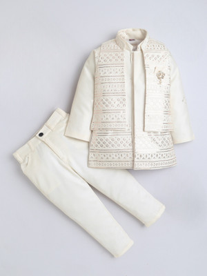 Fourfolds Boys Festive & Party, Wedding Sherwani and Churidar Set(Beige Pack of 1)