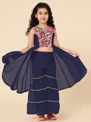 A.T.U.N. Girls Festive & Party Kurta and Palazzo Set(Dark Blue Pack of 1)