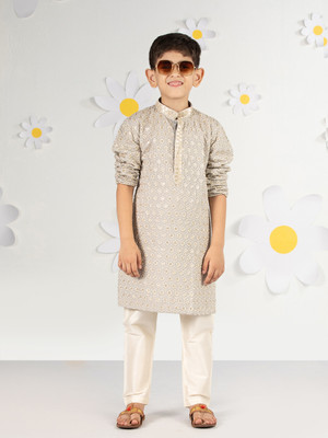 VASTRAMAY Boys Festive & Party Kurta and Pyjama Set(Grey Pack of 1)