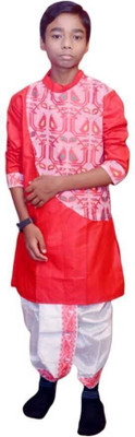 TUHIN Boys Festive & Party Dhoti & Kurta Set(Red Pack of 1)