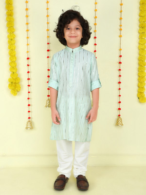 Mini Stitch Baby Boys Festive & Party Kurta and Pyjama Set(Green Pack of 1)