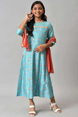 Aurelia Girls Casual Kurta and Trouser Set(Blue Pack of 3)