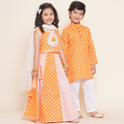 AJ Dezines Boys Festive & Party Kurta and Pyjama Set(Orange Pack of 1)