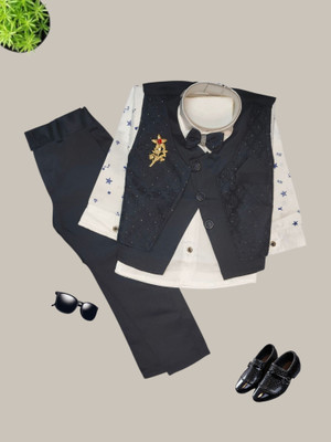 Kavya Creations Boys Festive & Party, Wedding Shirt, Waistcoat and Pant Set(Dark Blue Pack of 1)