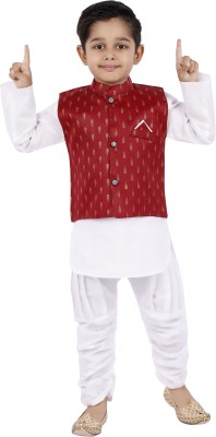 new gen Boys Festive & Party, Casual Kurta, Waistcoat and Pyjama Set(Maroon Pack of 1)